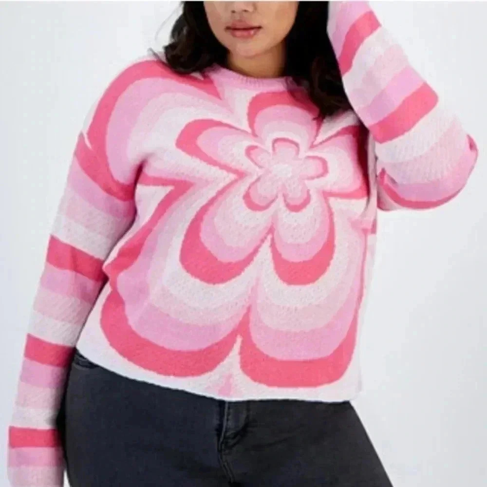 Just Polly Trendy Plus Size Pink Flower Sweater Sz. 3X NWT‎
